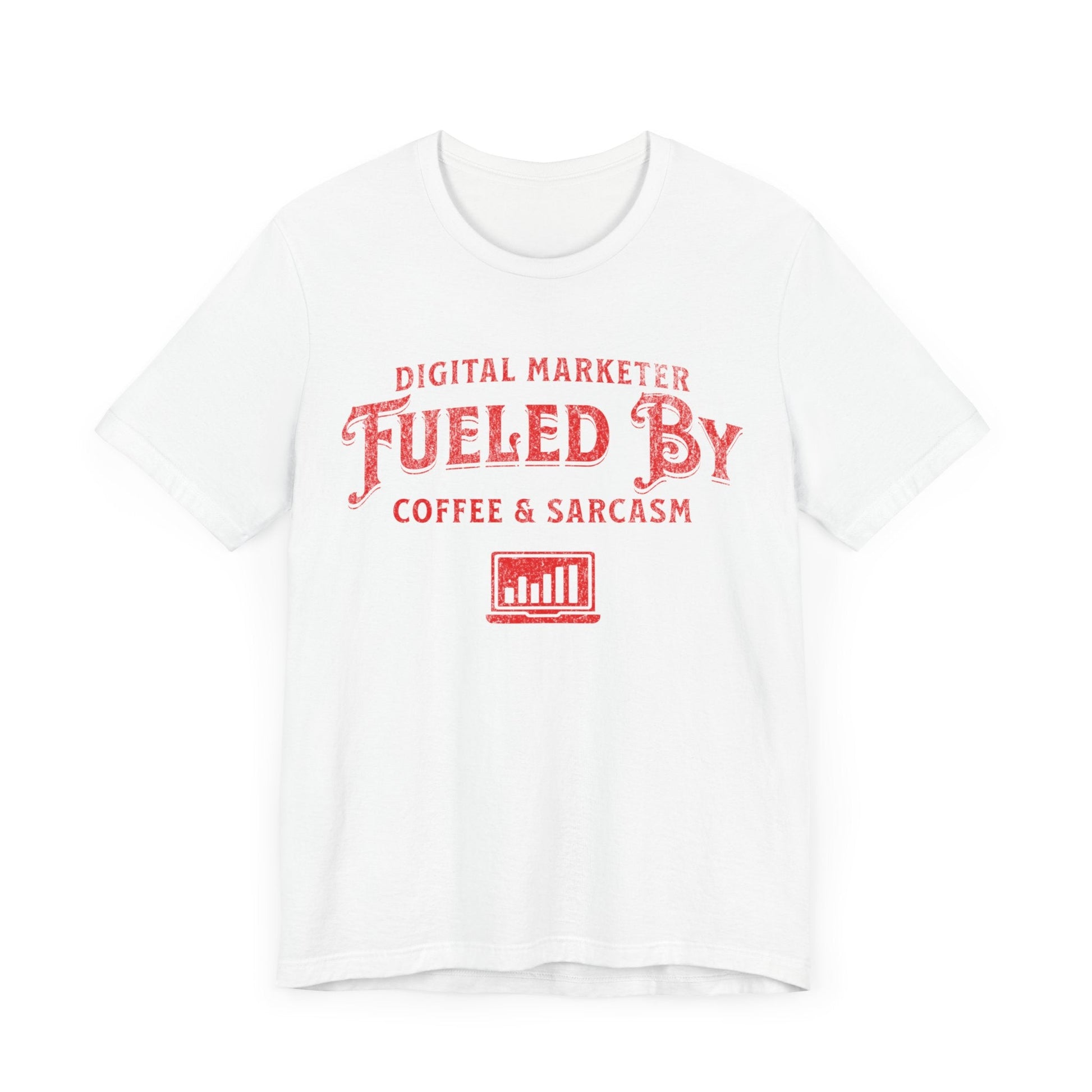 Digital Marketer Fueled by Coffee and Sarcasm (Red print) - T-Shirt - WFH Shirts